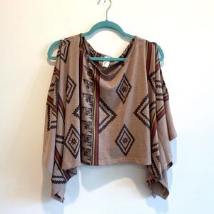 Be Friend Tribal Printed Poncho Top in Brown Red and Yellow Size Medium